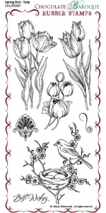 Spring Bird Tulip Rubber Stamp sheet - DL